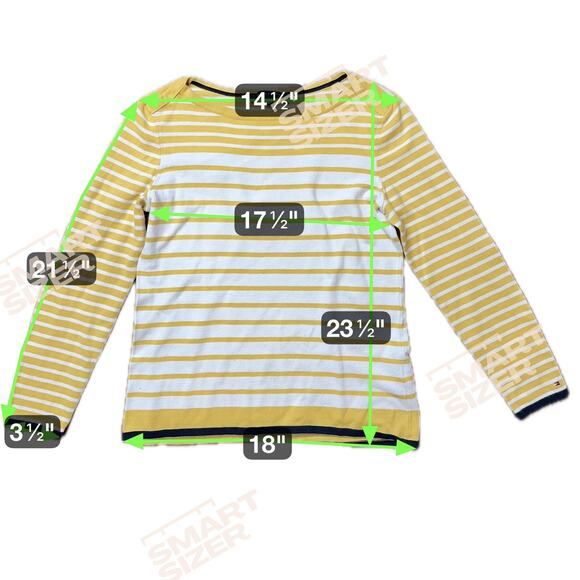 Tommy Hilfiger Sweater Womens Medium Yellow White Stripe Boatneck Long Sleeve - Picture 4 of 9
